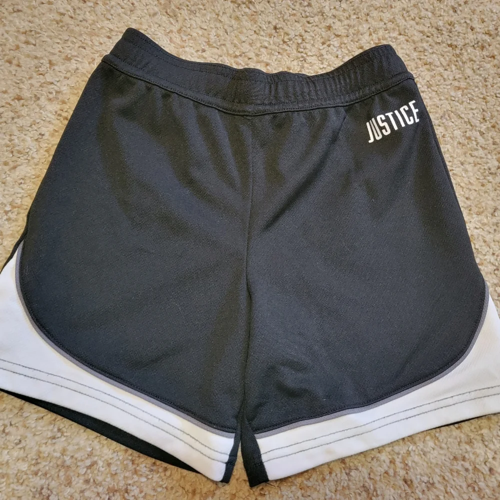 Justice Girls Athletic Shorts Size 6/7, Black with White Accents